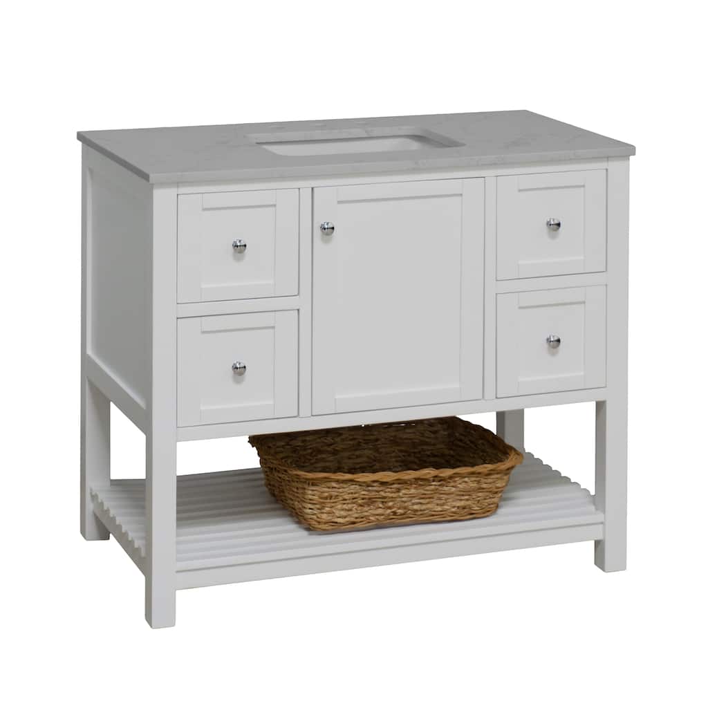 KitchenBathCollection Lakeshore 42" Bathroom Vanity with Engineered Carrara Top
