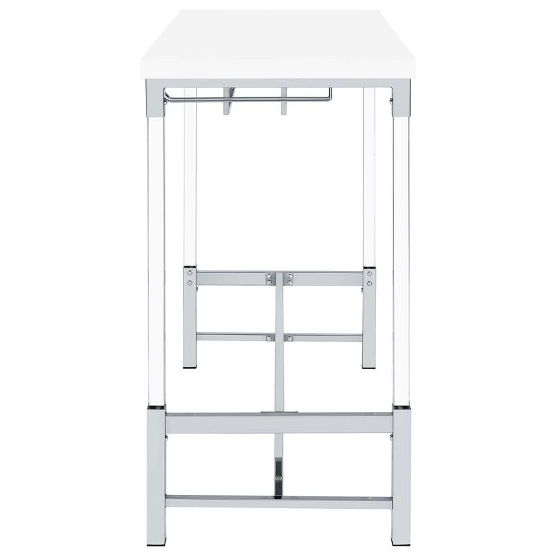 Nora Bar Height Table with Wine Storage, Acrylic Legs, White, 47 Inch