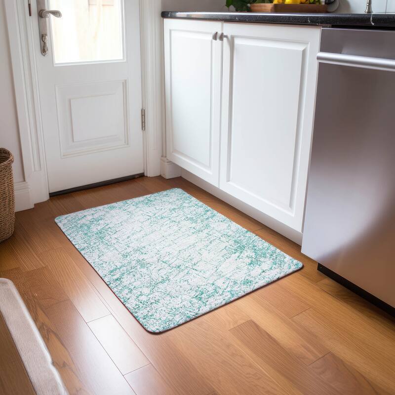 Machine Washable Indoor/ Outdoor Chantille Modern Texture Rug - Teal - 1'8" x 2'6"