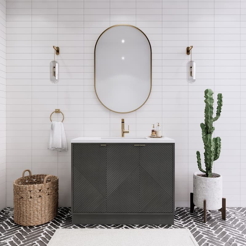 Milano 42" Freestanding (R) Bathroom Vanity with White Acrylic Sink - 41.73" x 19.49" x 35.46'' - Black