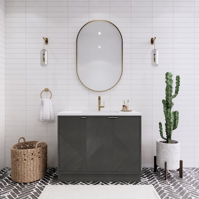 Milano 42" Freestanding (R) Bathroom Vanity with White Acrylic Sink