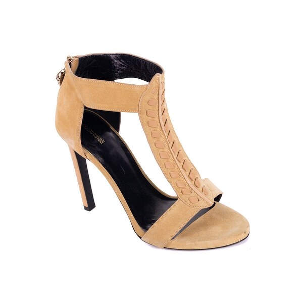 ROBERTO CAVALLI Womens Brown Suede Tonal T Strap Sandal Heels 40//10~RTL$975