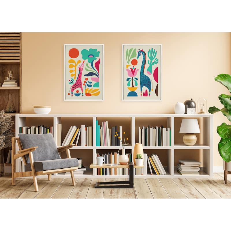 Kate and Laurel Sylvie Giraffe Garden and Giraffe Garden II Framed Canvas Art Set by Rachel Lee of My Dream Wall