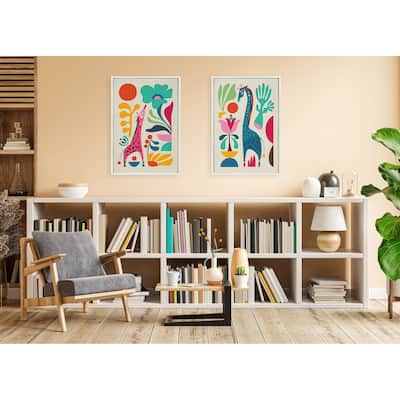 Kate and Laurel Sylvie Giraffe Garden and Giraffe Garden II Framed Canvas Art Set by Rachel Lee of My Dream Wall