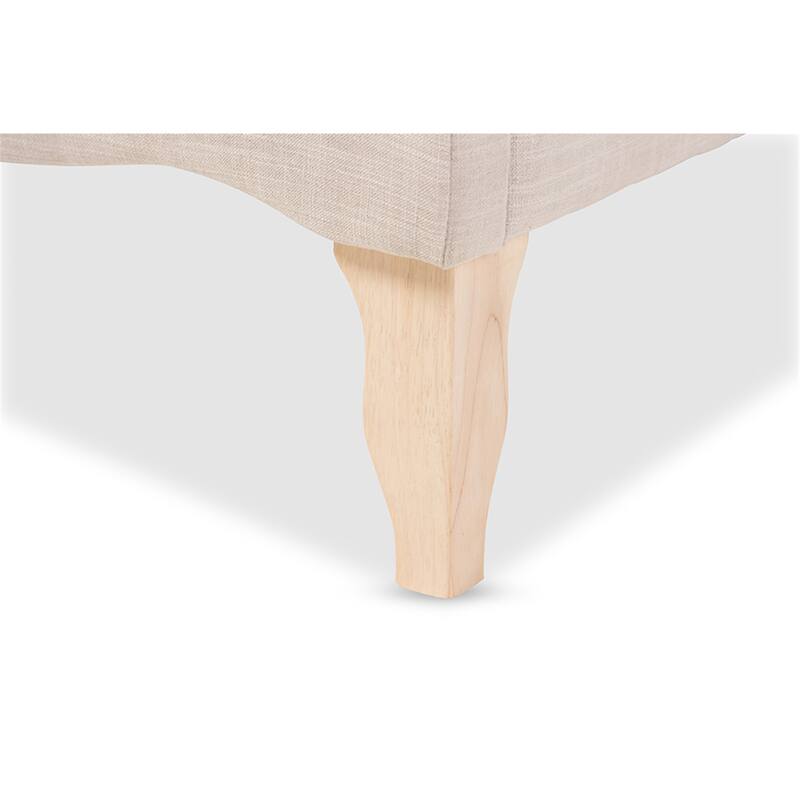 French Platform Bed - Linen Fabric Bed Frame, Solid Rubberwood Construction, Beige Bedroom Furniture