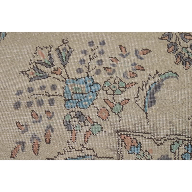 Floral Tabriz Persian Area Rug Handmade Traditional Beige Wool Carpet - 9'9"x 12'8"