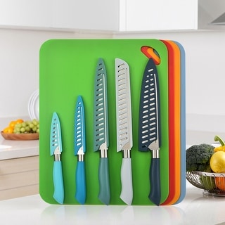 14-Piece Color-Coded Knife & Cutting Board Set – Razor-Sharp Stainless Steel Blades with Blade Guards, 4 x Flexible Cutting Mats