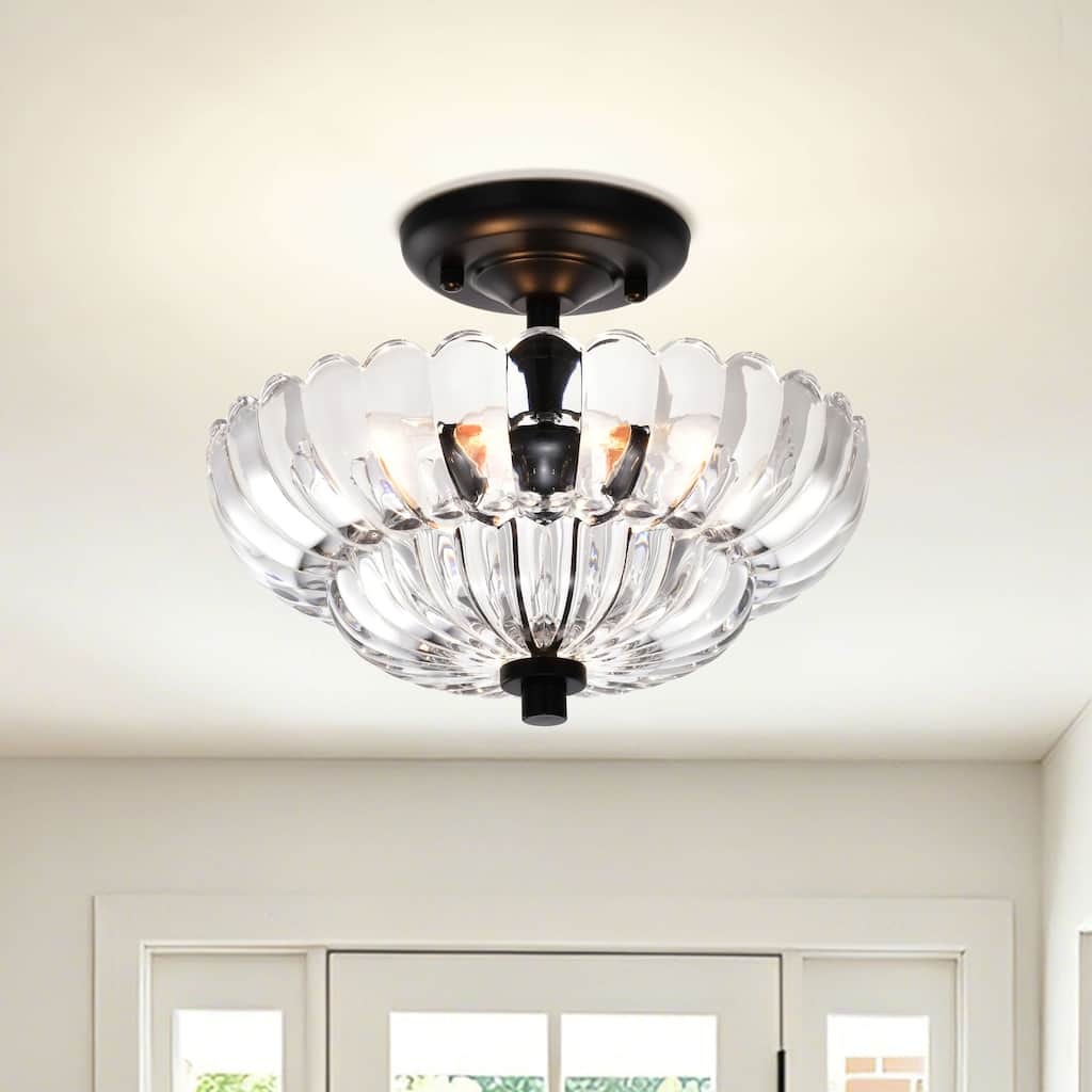 Chloe Modern 3-Light Black Semi Flush Mount