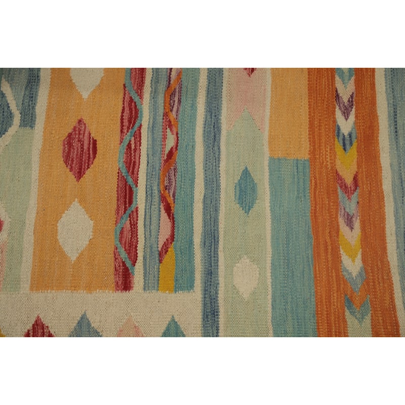 Hand Woven Oriental 100% Wool Carpet Southwestern Tribal Multi-Colored Kilim Runner Rug - 9' 9'' X 2' 7''