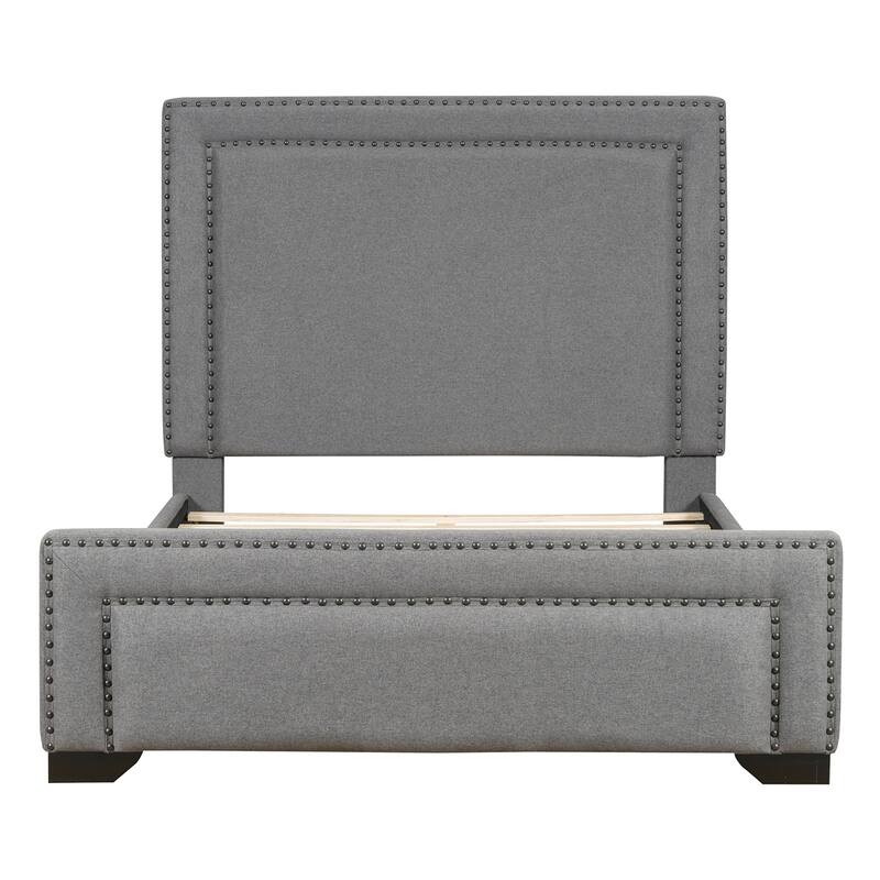 Queen Size Upholstered Bed, Upholstered Bed with Wooden Slats Support - Grey