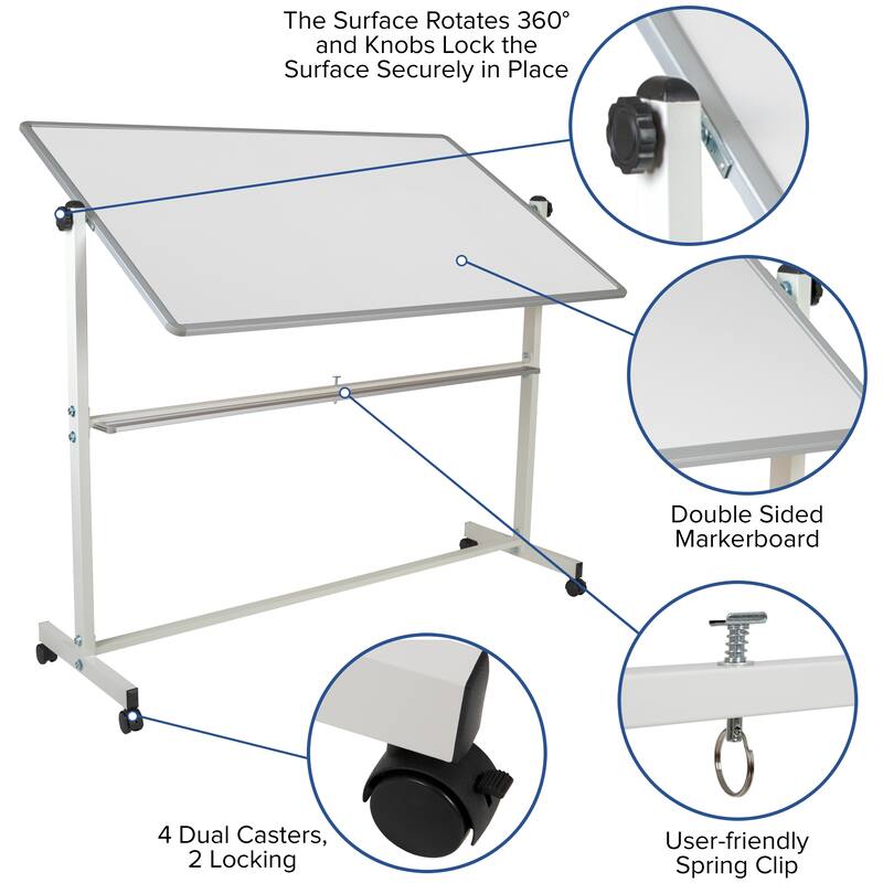 Double-Sided Mobile White Board with Shelf - Flip Over Board
