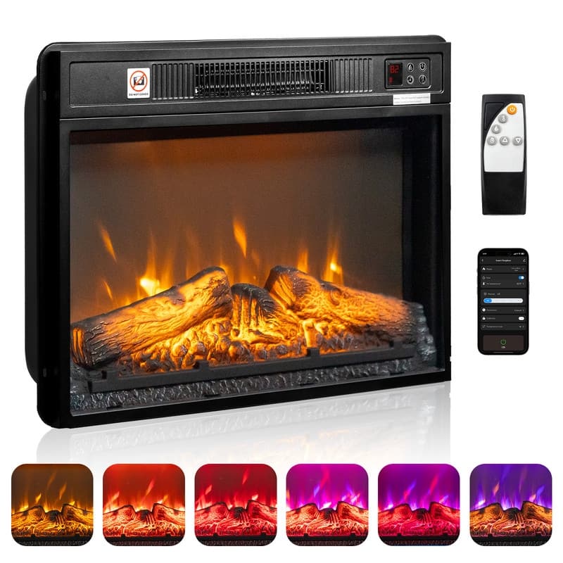 1400W Wall Recessed Fireplace Heater with WiFi Function(18inch/23inch/26inch)