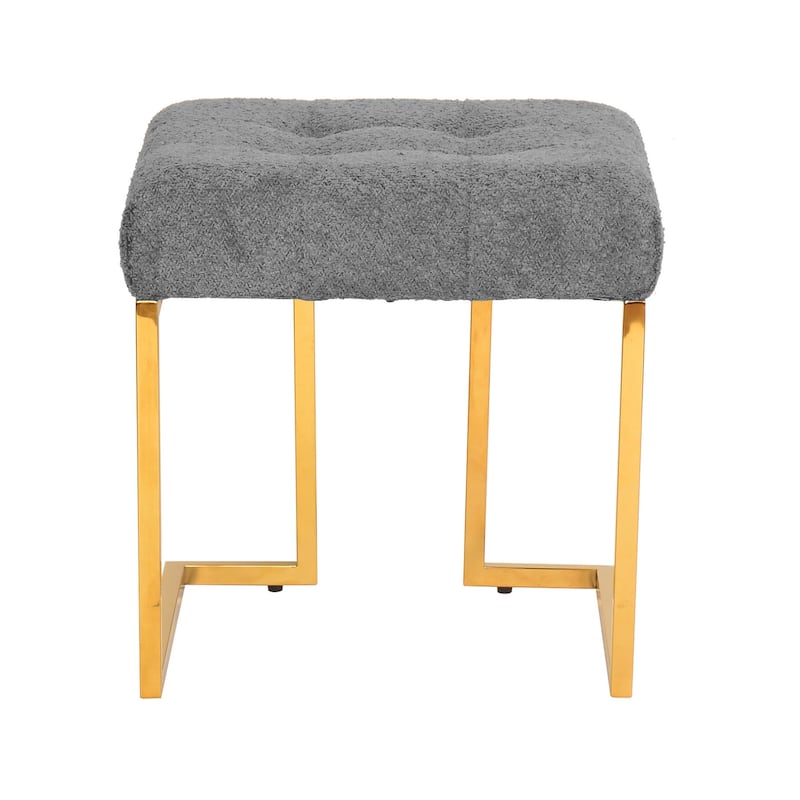 Art Deco Tufted Velvet Upholstered Stool with Stainless Steel Legs - 17.8"L x 17.8"W x 18.5"H - Gray - 17.8"L x 17.8"W x 18.5"H