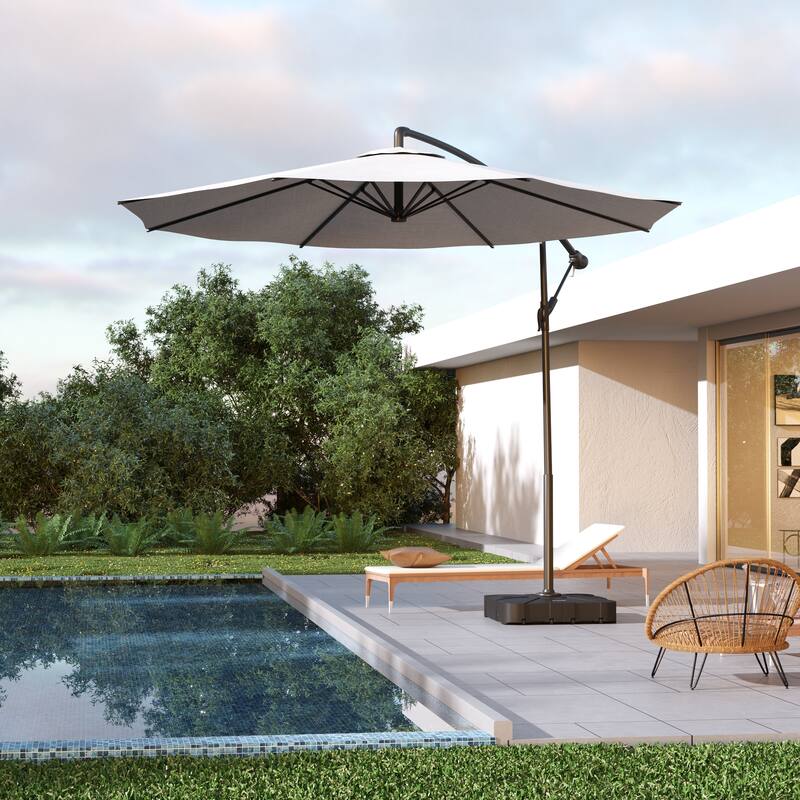 Heavy Duty Offset Umbrella Base with Wheels Patio Cantilever Stand, Fits 4.53" Pole