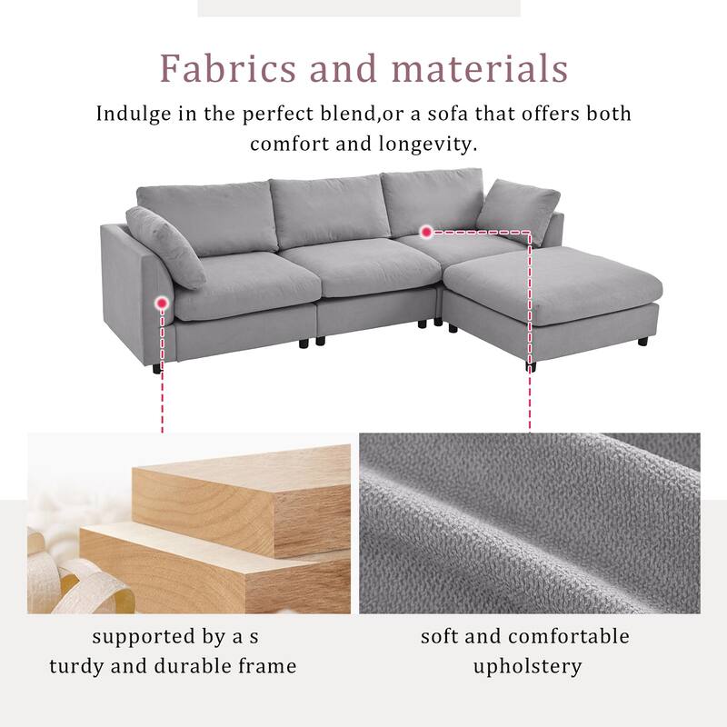4-Seat Convertible Sectional Sofa with Adjustable Footrest, L Shaped Couch Set with Reversible Chaise for Livingroom