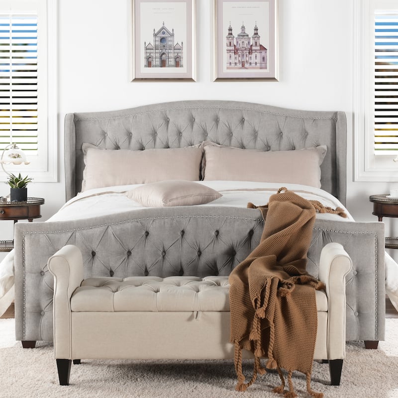 Athens Upholstered Nailhead Tufted Wingback Panel Bed