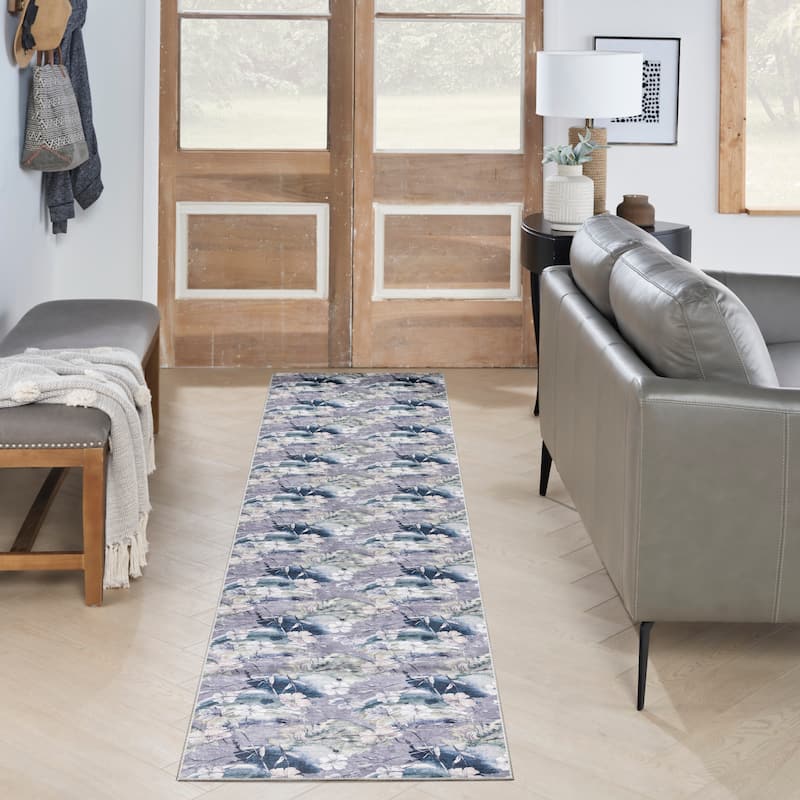 Nourison Washables Indoor only Grey Floral Area Rug