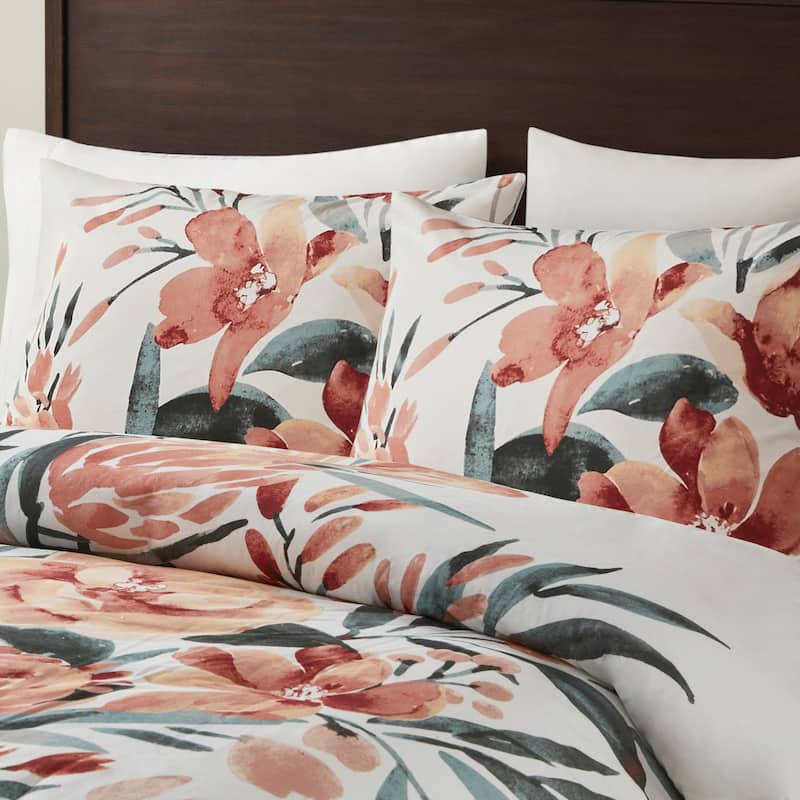 Madison Park Junia 3 Piece Floral Cotton Duvet Cover Set