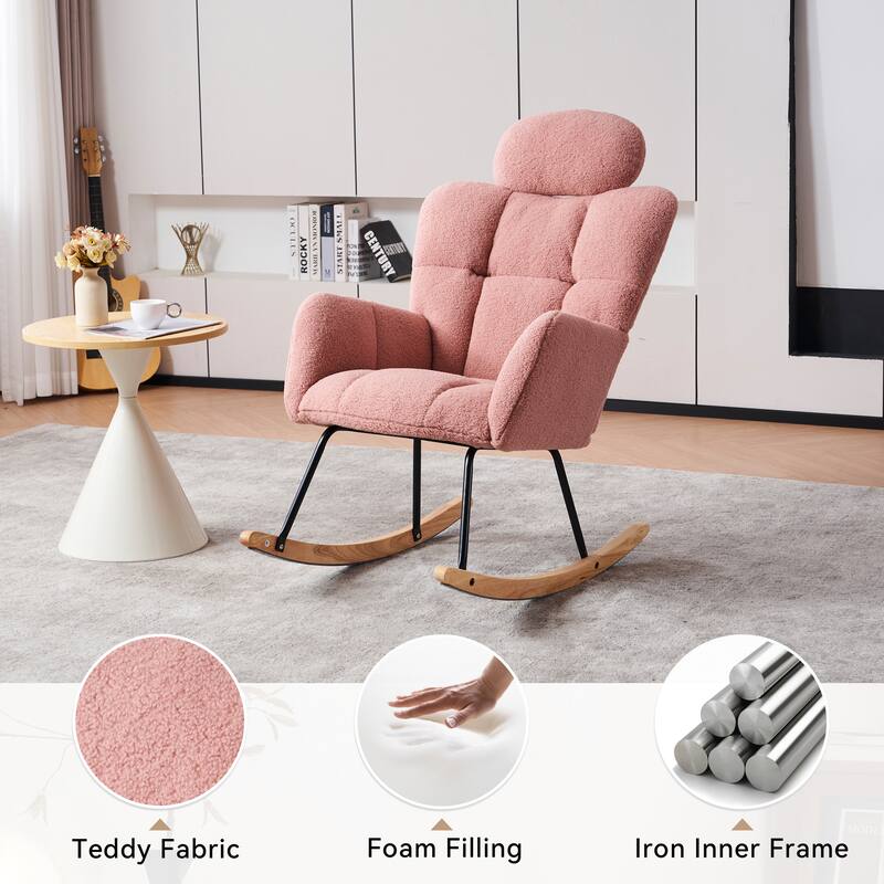 Teddy Fabric Upholstered Rocking Chair - Pink