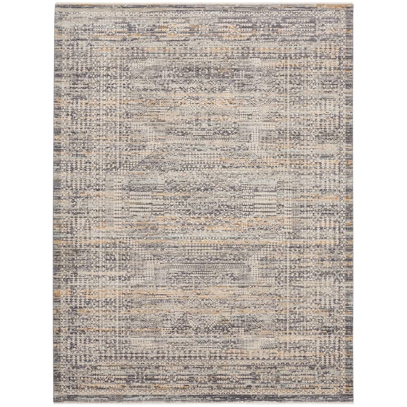 Nourison Nyle Indoor only Grey Geometric Area Rug - 9' 10" x 13' 6" - Blue/Slate/Ivory - Rectangle