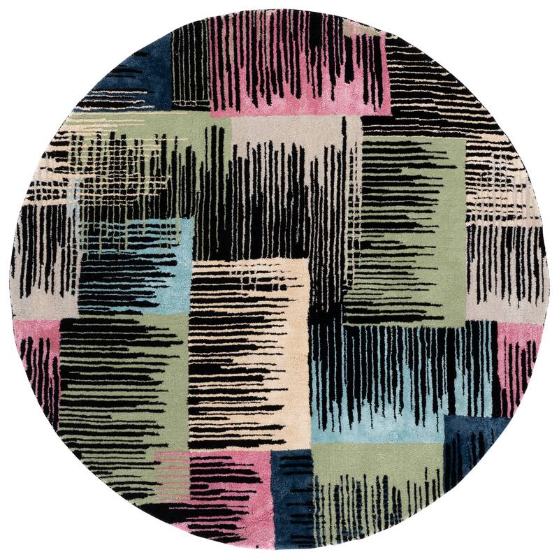 SAFAVIEH Handmade Fifth Avenue Ludwiga Wool & Viscose Rug - 6' Round - Black/Pink