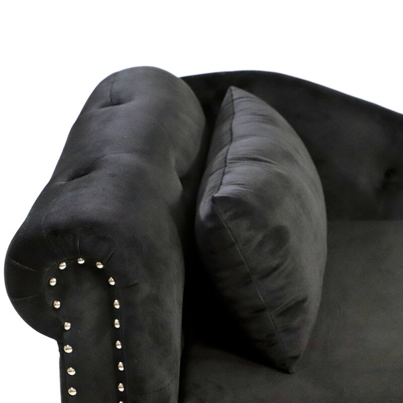 Black 58.26" Velvet Button Tufted Chaise Lounge Chair
