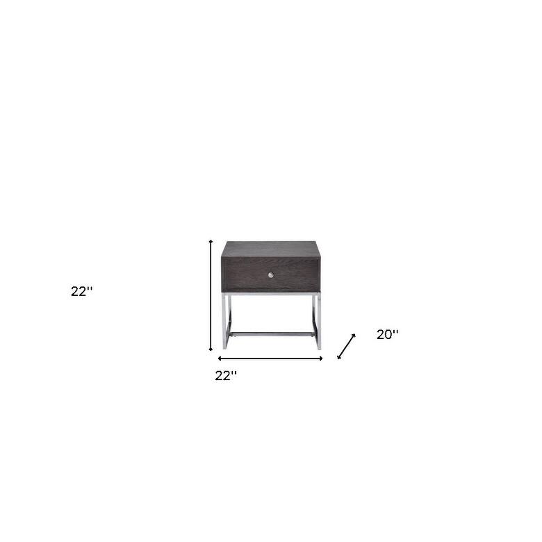 HomeRoots 22" Chrome And Gray Oak Manufactured Wood Rectangular End Table With Drawer - 22' X '22' X '20