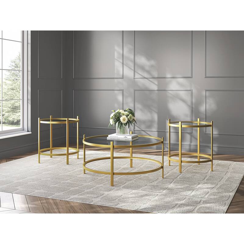 Signature Design by Ashley Pearlox Gold/Clear Table (Set of 3) - 38"W x 38"D x 18"H