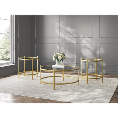 Signature Design by Ashley Pearlox Gold/Clear Table (Set of 3) - 38"W x 38"D x 18"H
