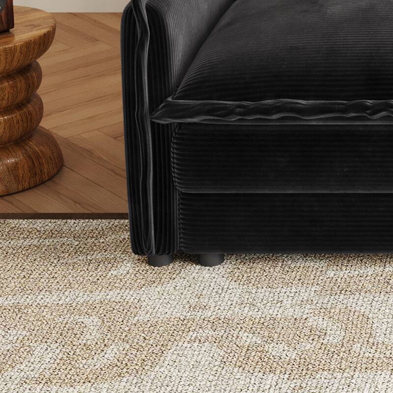 Convertible Sleeper Sofa Bed 109" Oversized Modular Sectional Sofa Deep Seat Corduroy Cloud Couch with 3 Ottomans