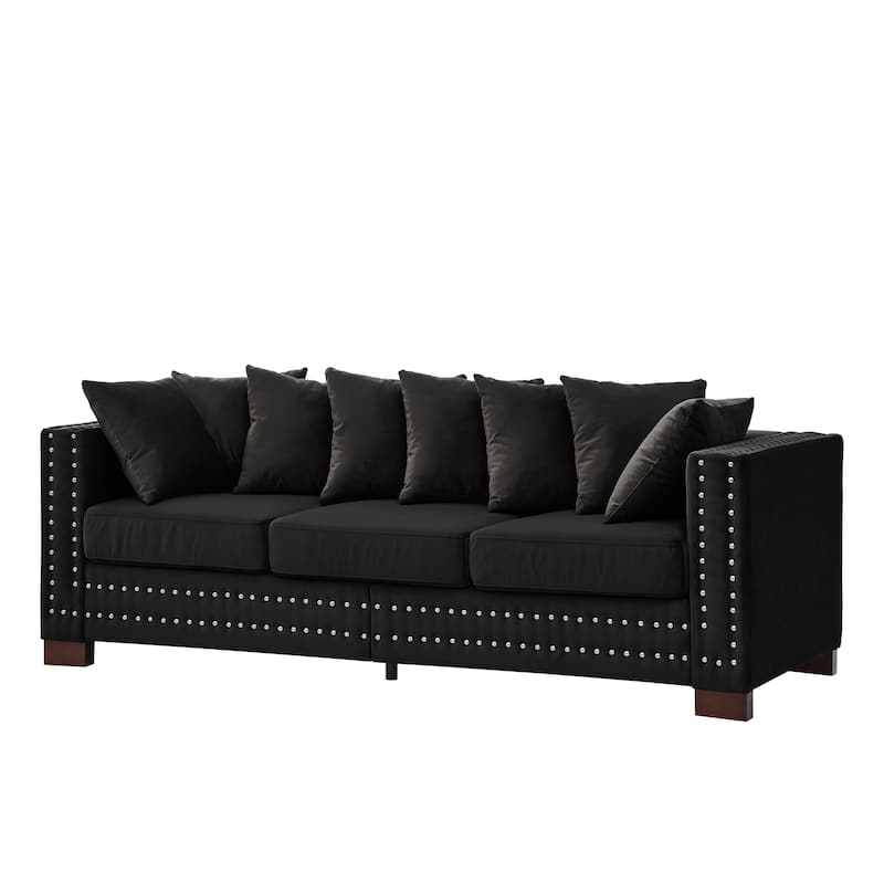 Modern Design Sofa Square Armrest With Silver Nails Decoration Upholstered Velvet Couch