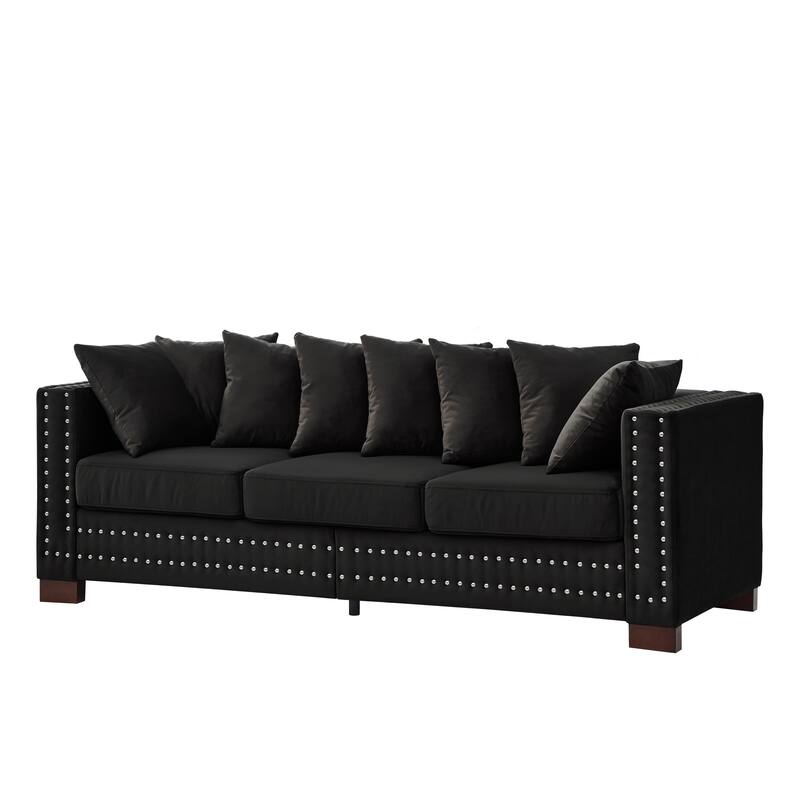 Modern Design Upholstered Velvet Black Sofa with Storage and Removable Cushion Covers