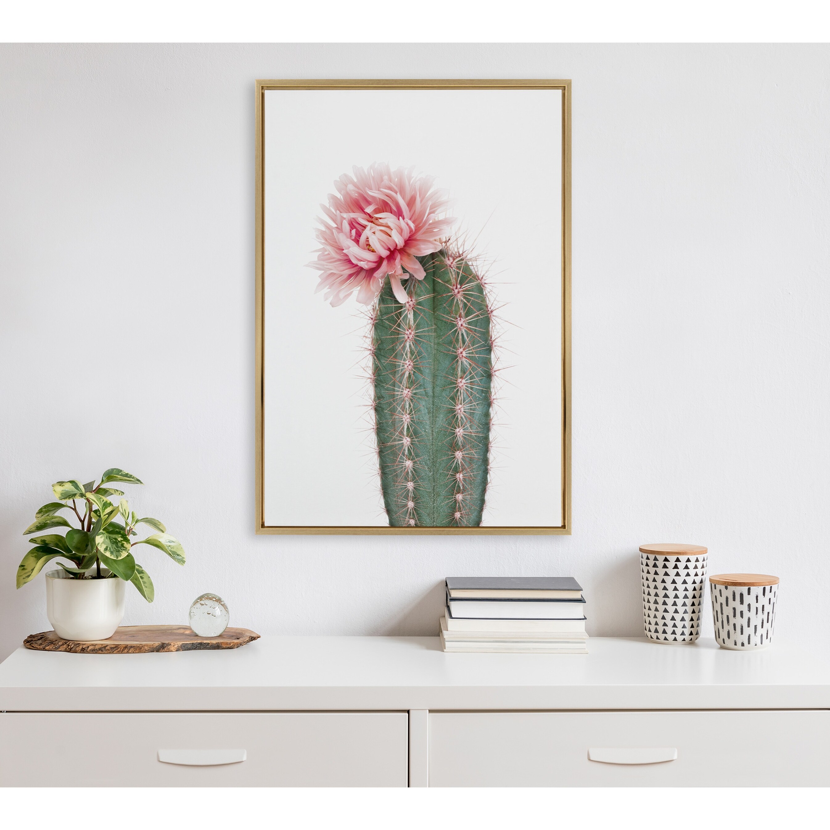 Kate and Laurel Sylvie Pink Cactus Flower Framed Canvas Wall Art Bed Bath   Beyond 27341009
