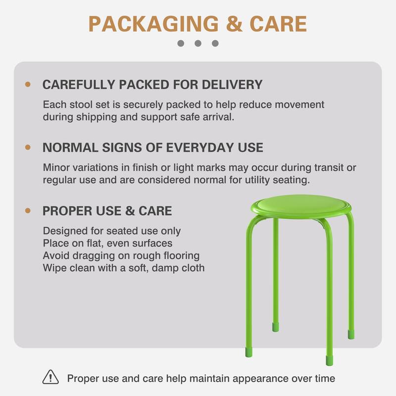 Javlergo Set of 6 Stackable Backless Stools PVC Padded Round Seats with Metal Frame Indoor Outdoor Use for Kitchen Livingroom