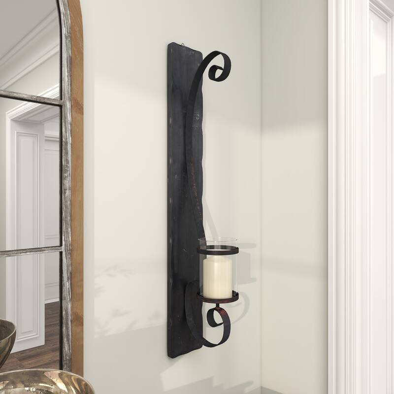 Black Metal Long Pillar Scroll Wall Sconce - 8 x 5 x 36