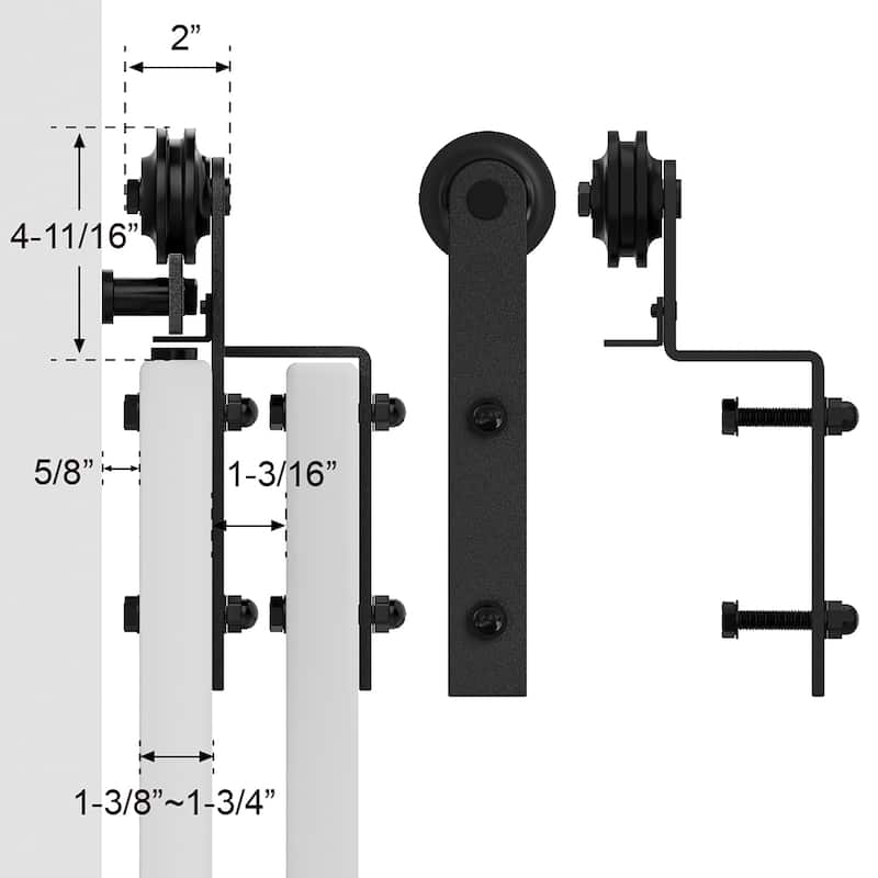 WINSOON 4-18FT Single Track Bypass Sliding Barn Door Hardware Kit for Double Doors I Style Rollers