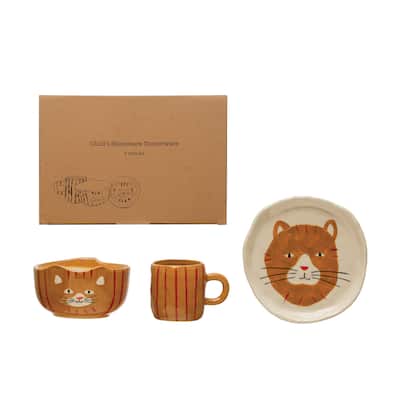 Child's Stoneware Dinnerware with Painted Cats - 6.0"L x 6.0"W x 0.8"H