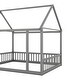 preview thumbnail 10 of 37, Full Size Floor Wooden House Bed with House Roof Frame and Safety Guardrails For Home