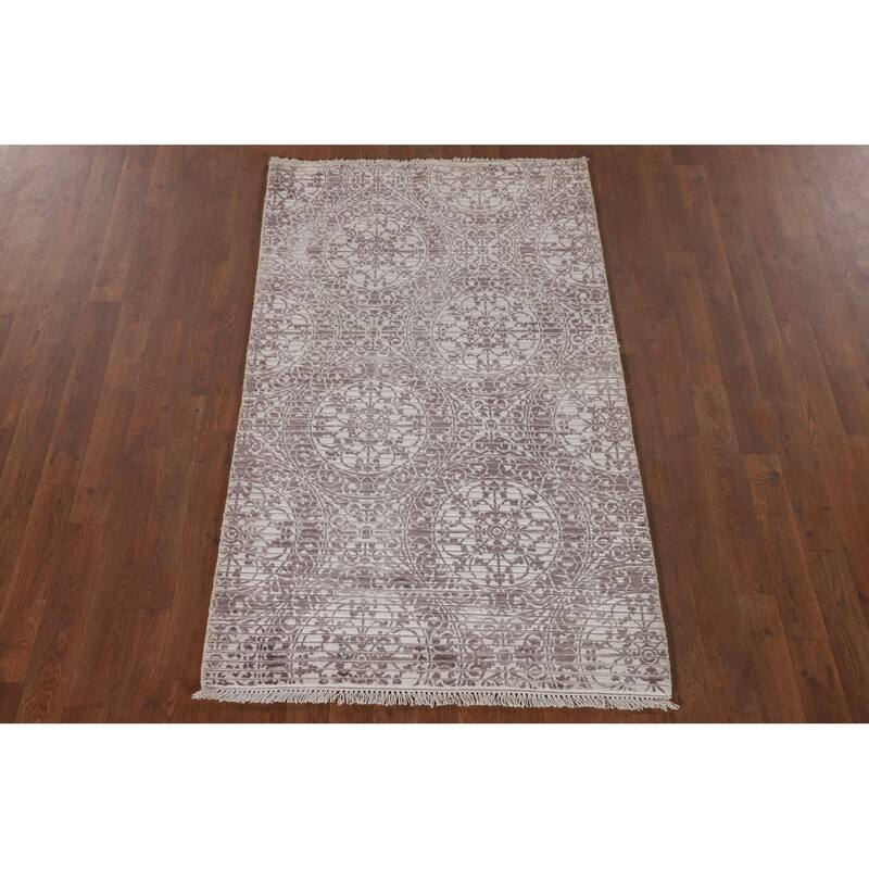 Ivory & Brown Modern Indian Abstract Accent Rug Handmade Wool Carpet - 3'0"x 5'1"