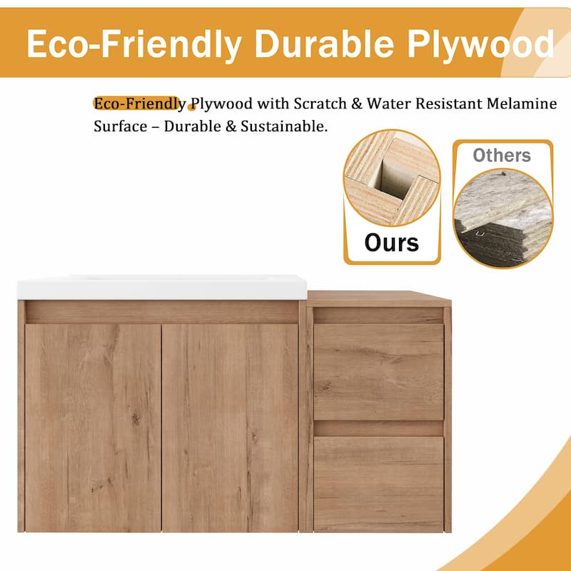 Malwee 36"/48"/60" Floating Bathroom Vanity,Wall Mounted Bathroom Vanity with Sink,Soft Close Door and Drawer