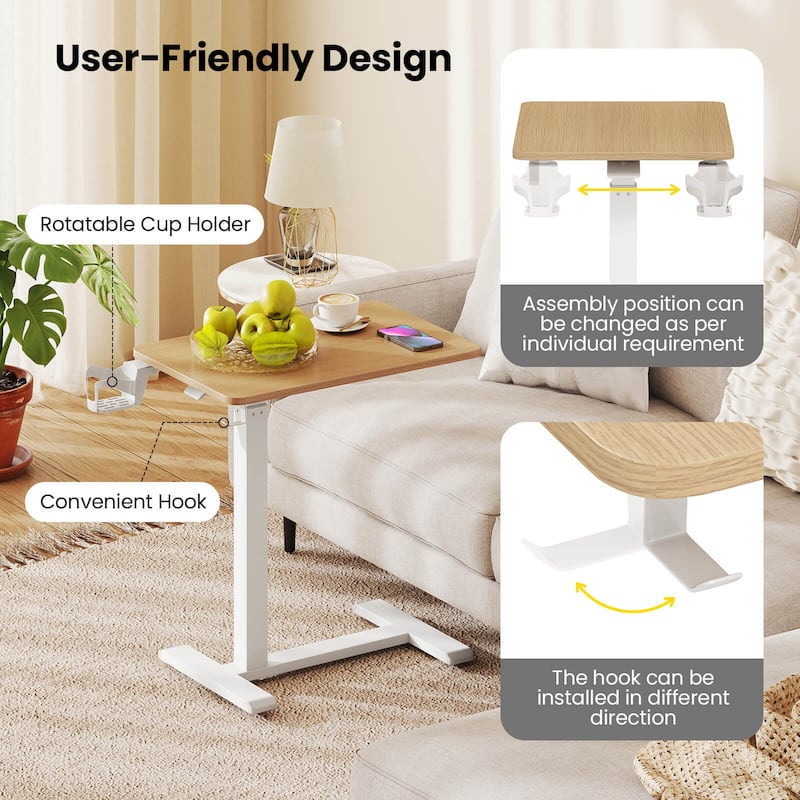 Costway C Shaped Side Table Height Adjustable Overbed Bedside Table - See Details
