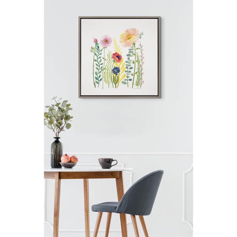 Kate and Laurel Sylvie Flower and Ferns Framed Canvas by Patricia Shaw