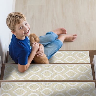 SussexHome Drop Design 9" X 28" Stair Treads - 70% Cotton Anti-Slip Carpet Strips for Indoor Stairs-with Double Adhesive Tape