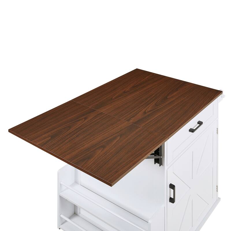 39.3" Kitchen Island with Drop Leaf, Kitchen Storage Island with Open Side Rack, One Drawer, Towel Rack, with Lockable Wheels
