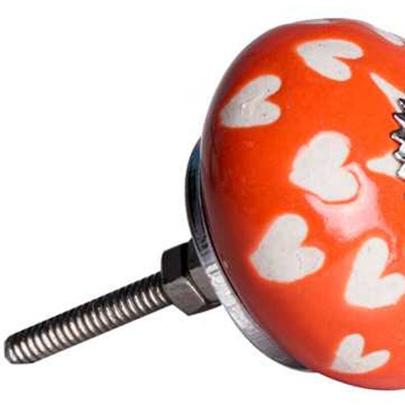 Set of 8 Hand-Painted Orange, White & Silver Floral Ceramic Cabinet Knobs - 1.5" x 1.5" x 1.5"