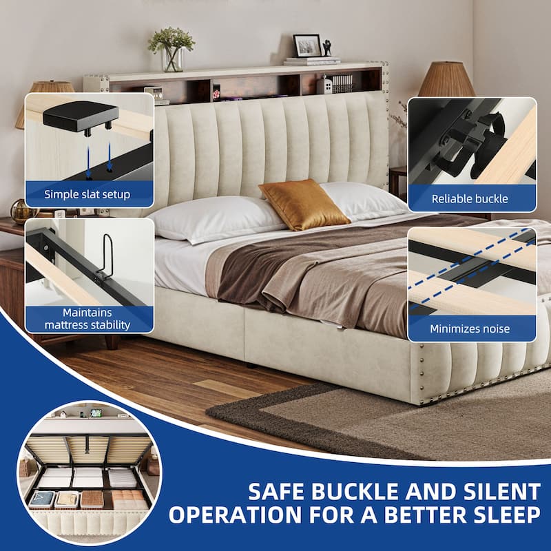 Moasis King Bed Upholstered Platform with Button-Tufted Frame