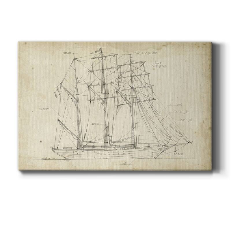 Sailboat Blueprint I Premium Gallery Wrapped Canvas - Ready to Hang - 32X48