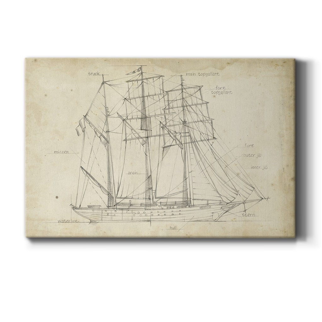 Sailboat Blueprint I Premium Gallery Wrapped Canvas - Ready to Hang