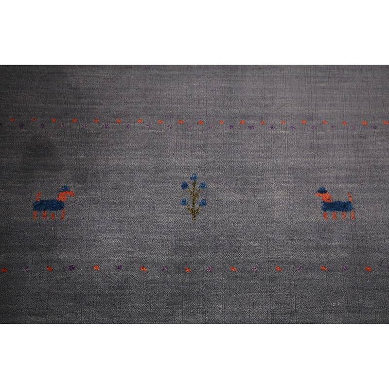 Tribal Gray Gabbeh Indian Area Rug Hand-Knotted Wool Carpet - 8'1"x 9'11"