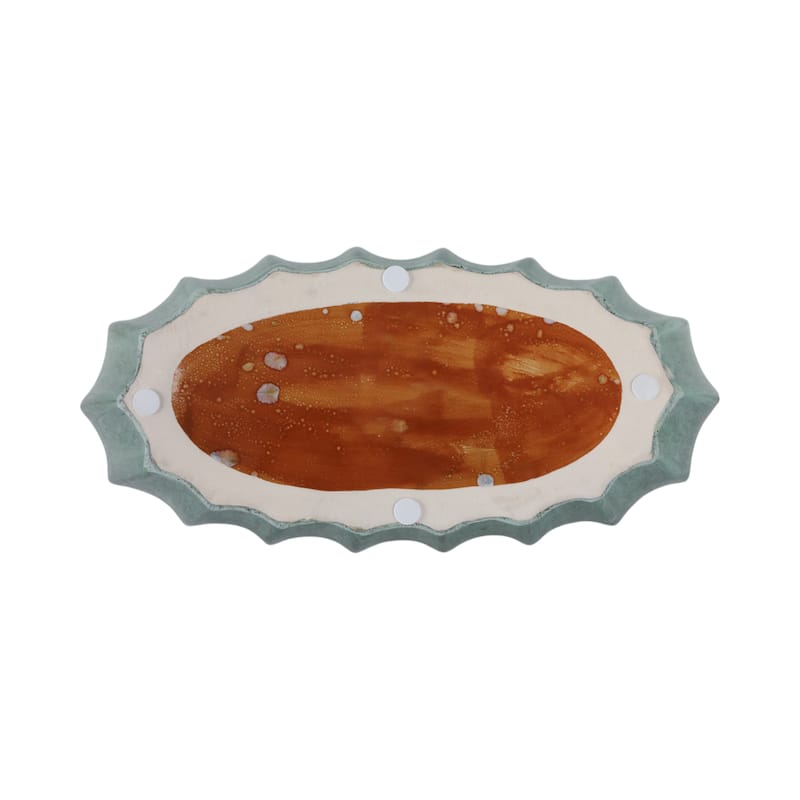 Stoneware Ceramic Decorative Bowl with Textured Hand-Glazed Finish - 16" x 8" x 4"